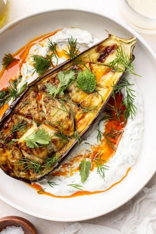 Baked Eggplant with Mint Yogurt Sauce