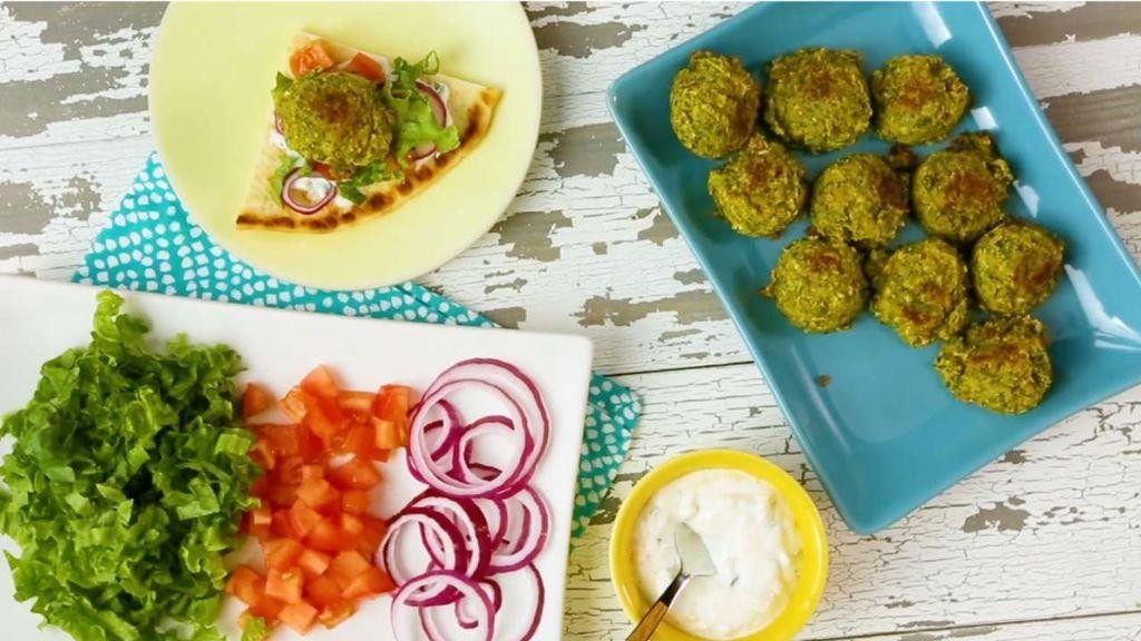 Baked Falafel with Cucumber-Yogurt Sauce