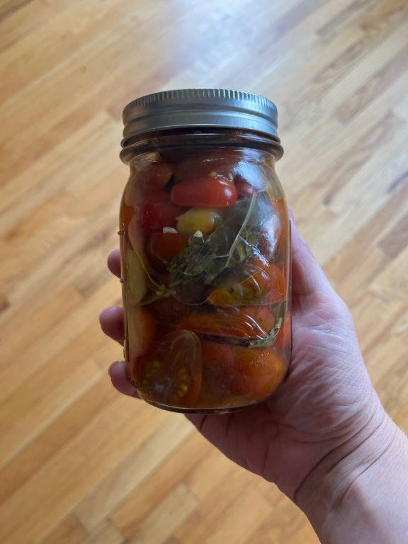 Balsamic and Basil Pickled Green Tomatoes