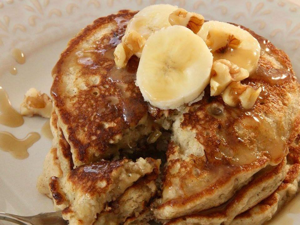 Banana Nut Pancakes with Maple Syrup