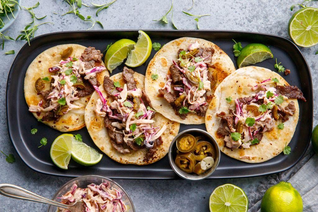 Beef Tacos with Quick Lime Slaw