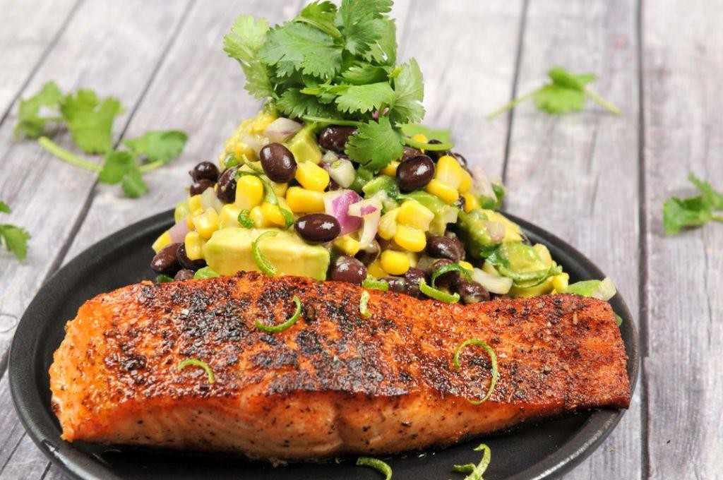 Blackened Alaskan Salmon with Avocado Corn Salad