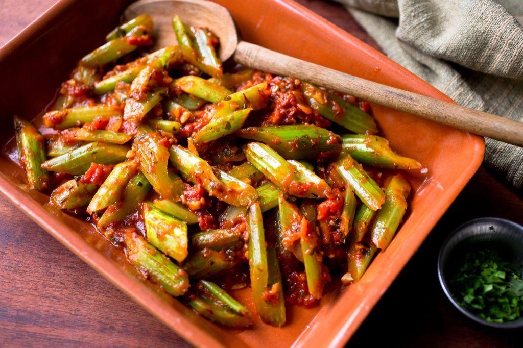 Braised Celery with Tomatoes and Olives