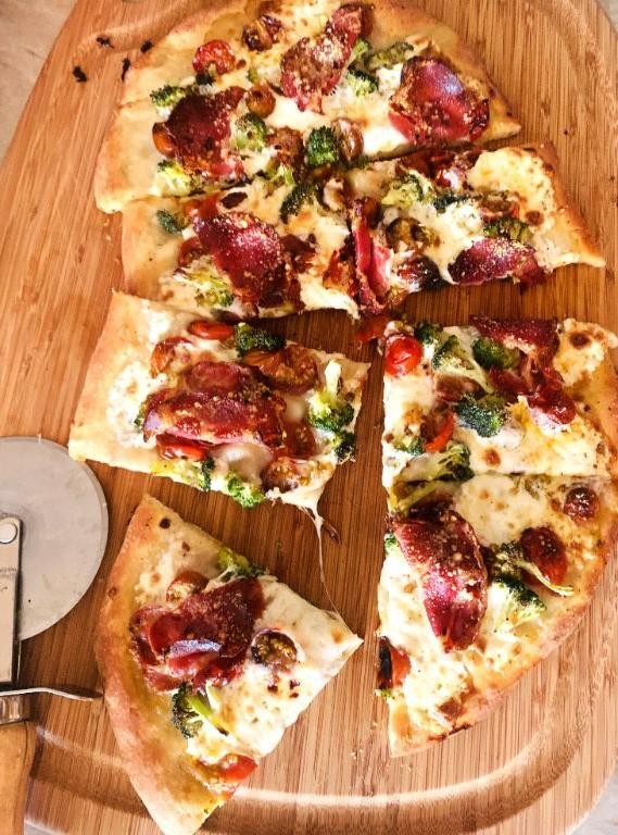Broccoli Pizza with Roasted Cherry Tomatoes