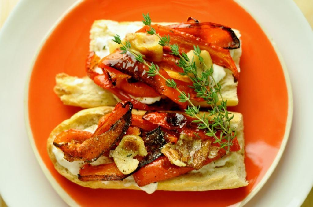 Burrata and Roasted Red Pepper Sandwich