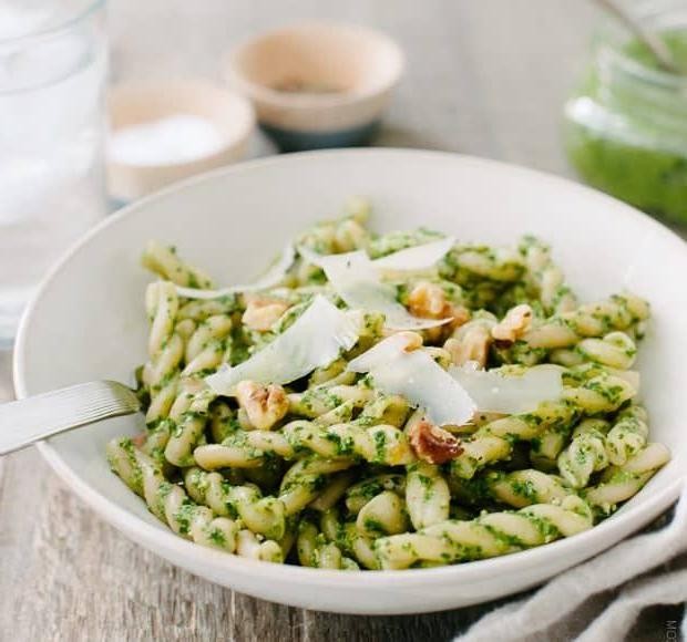 Chard Stem Pesto Pasta