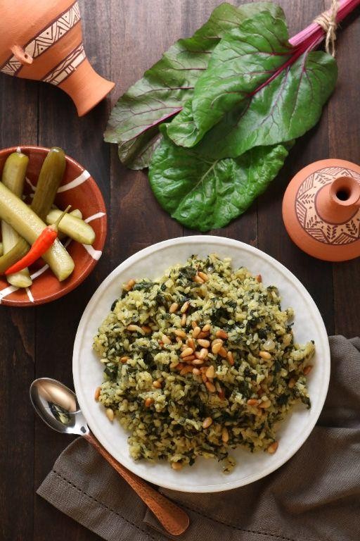 Chard Stem and Almond Rice Pilaf