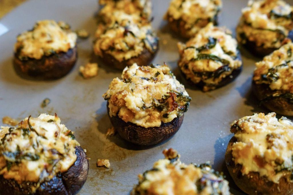 Chard Stem and Cheese Stuffed Mushrooms