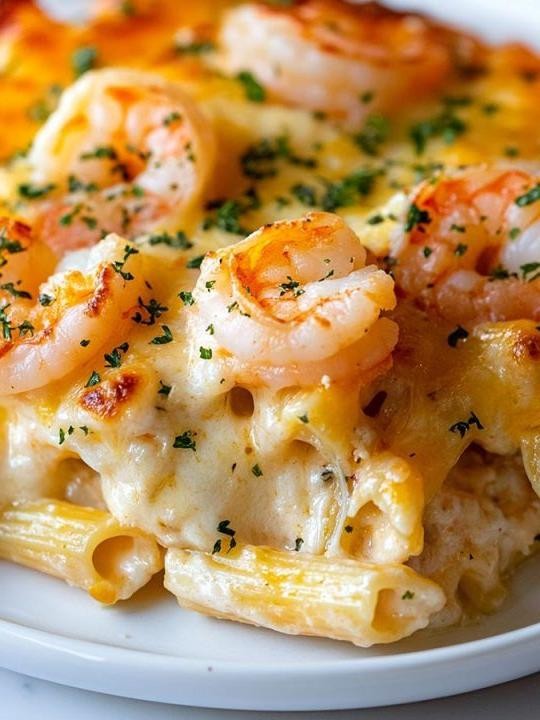 Cheesy Baked Shrimp Scampi Pasta Casserole