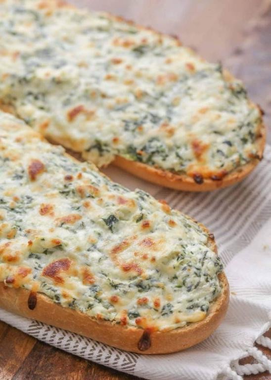 Cheesy Bread Bake with Spinach and Artichokes