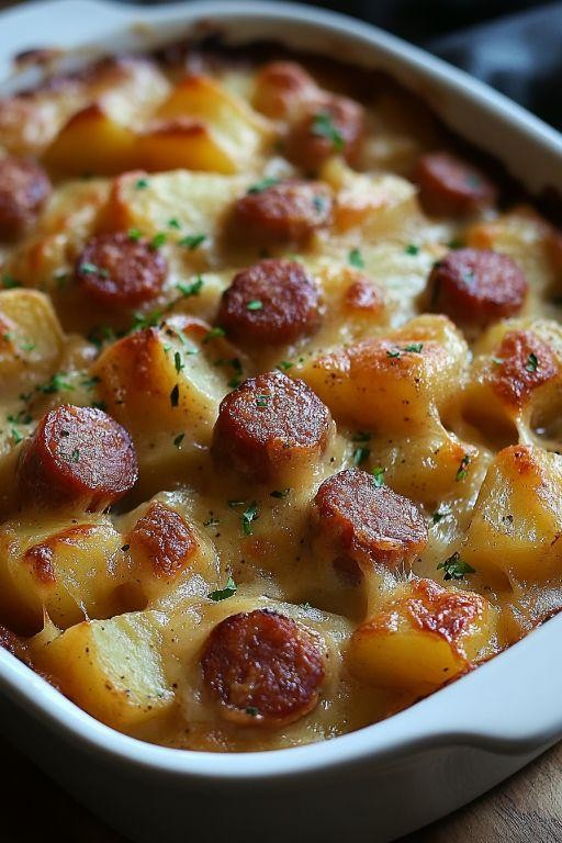 Cheesy Kielbasa Potato Casserole