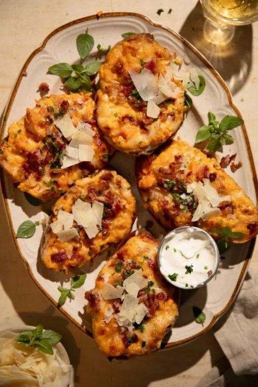 Classic Twice Baked Sweet Potatoes with Cheddar and Chives