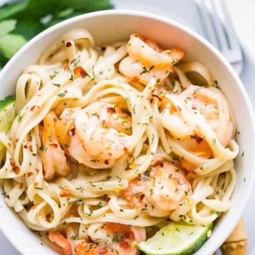 Coconut Lime Shrimp Scampi with Spaghetti