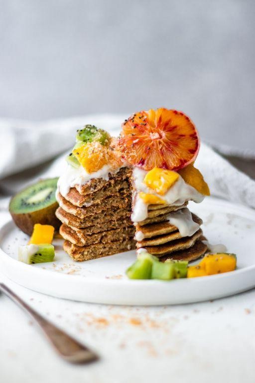 Coconut Milk Pancakes with Tropical Fruits