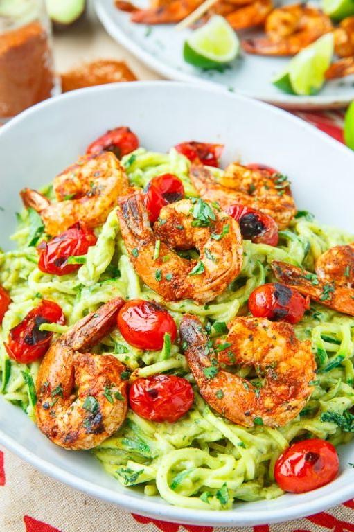 Creamy Avocado Shrimp Scampi with Zucchini Noodles