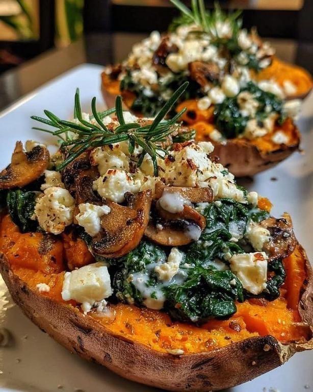 Creamy Garlic and Herb Stuffed Sweet Potatoes