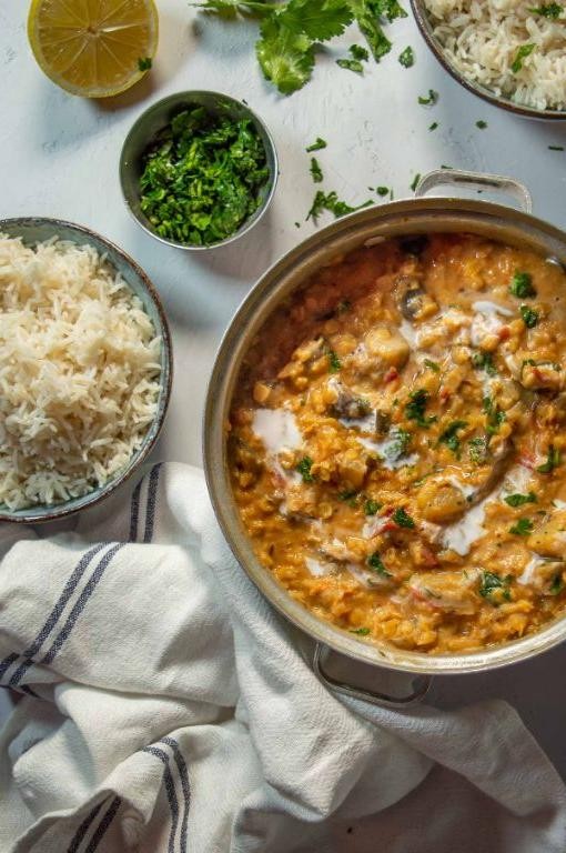 Curried Eggplant Lentils in Instant Pot
