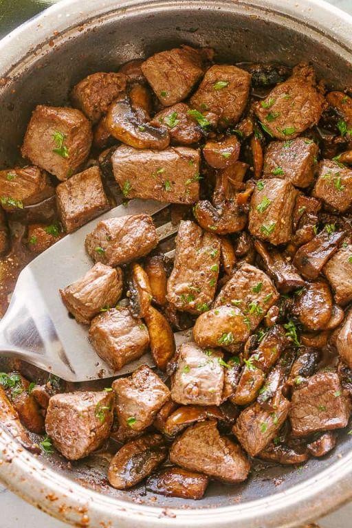 Garlic Butter Steak Bites and Mushrooms
