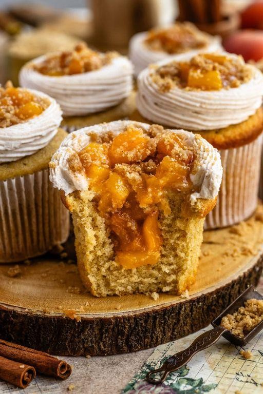 Ginger Peach Cupcakes with Brown Sugar Frosting