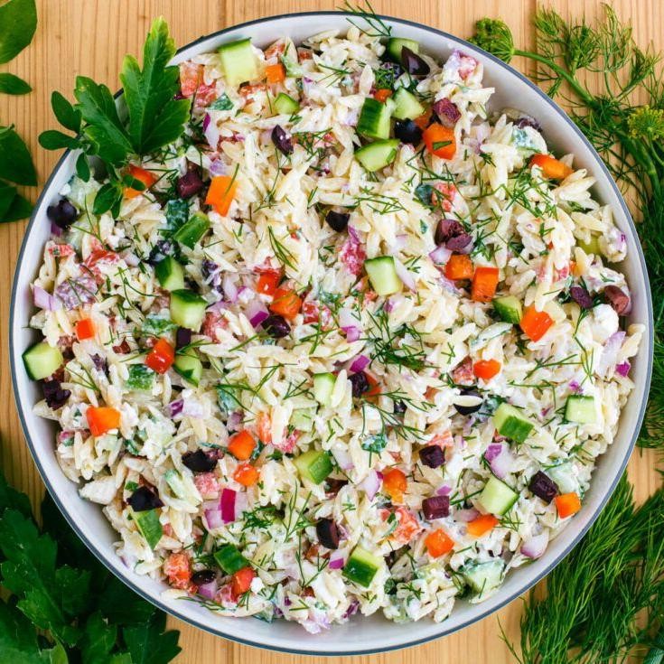 Greek Orzo Salad with Cucumber and Red Onion