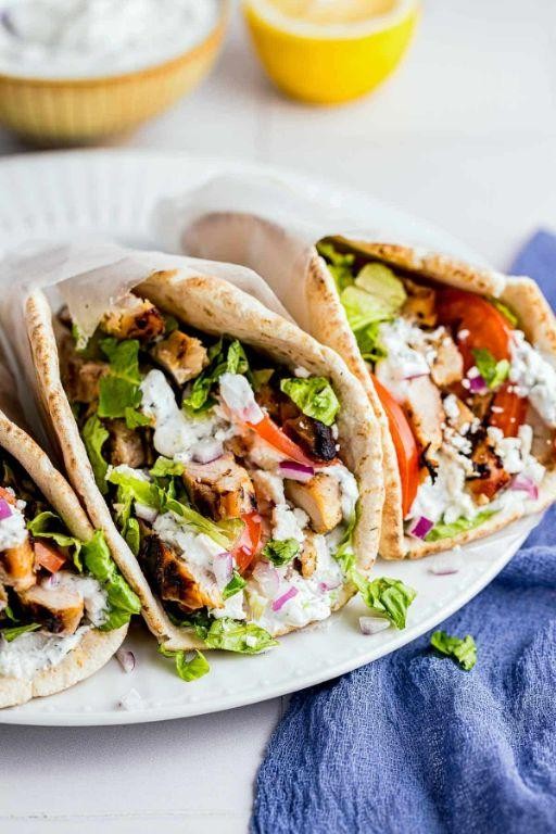 Greek-Style Shredded Chicken Pitas