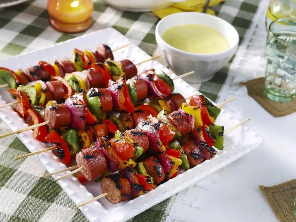 Grilled Kielbasa and Onion Skewers
