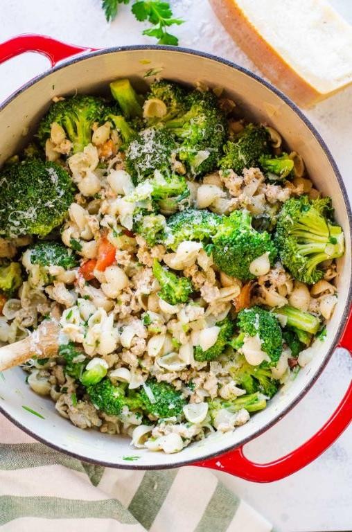 Ground Turkey and Broccoli Alfredo Skillet