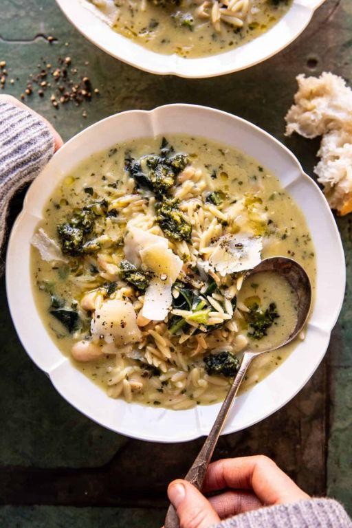 Hearty Pesto Orzo Soup with Cannellini Beans