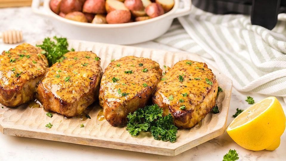 Honey Mustard Glazed Air Fryer Pork Steaks