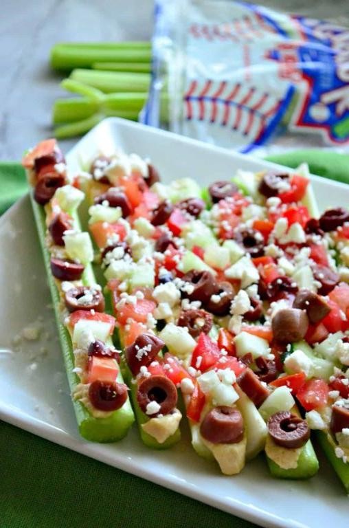 Hummus and Olive Celery Canapés