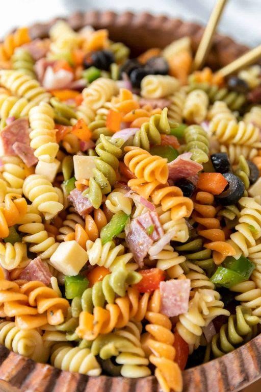 Italian Antipasto Rotini Salad with Salami and Provolone