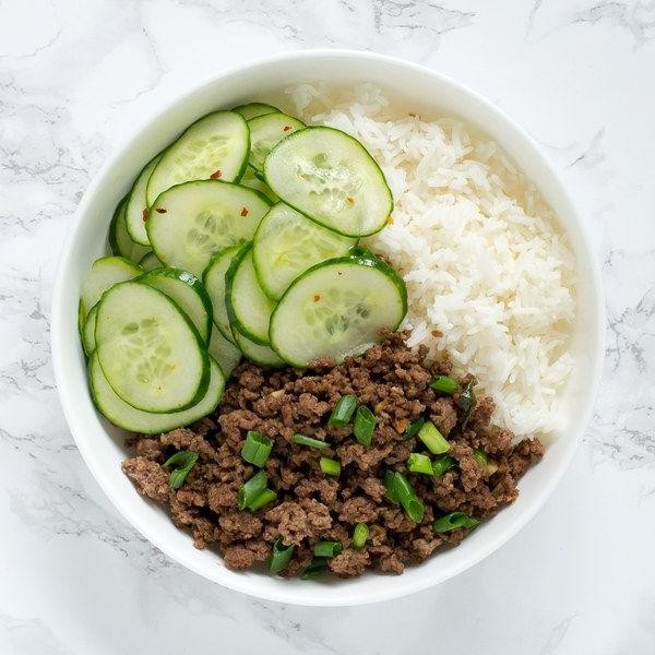 Korean Beef Bowls with Cucumber Salad