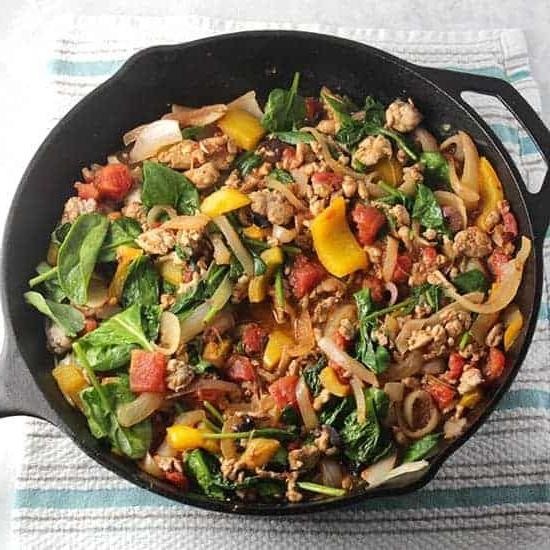Lemon Garlic Ground Turkey and Spinach Skillet