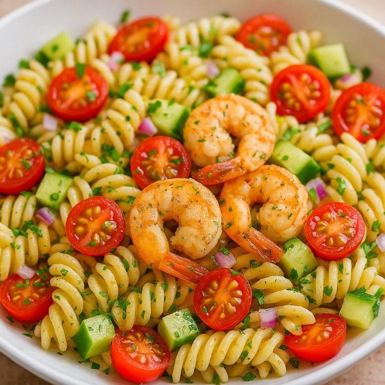 Lemon Herb Shrimp and Spinach Fusilli Salad