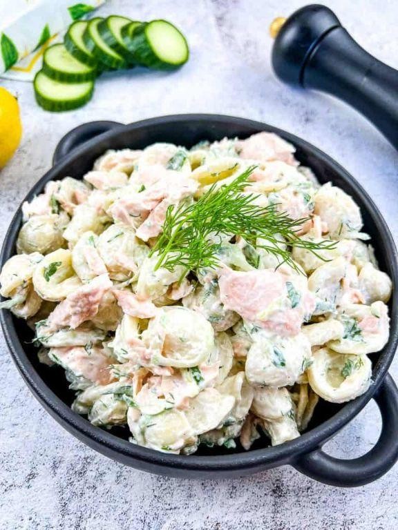 Lemon-Dill Sea Shell Pasta Salad with Smoked Salmon