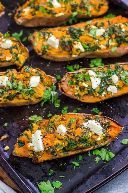 Loaded Twice Baked Sweet Potatoes with Spinach and Ricotta
