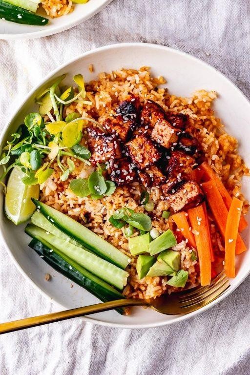 Marinated Tofu and Rice Bowl