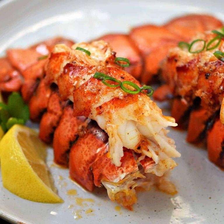 Mediterranean Broiled Lobster Tails with Tomato Basil Garnish