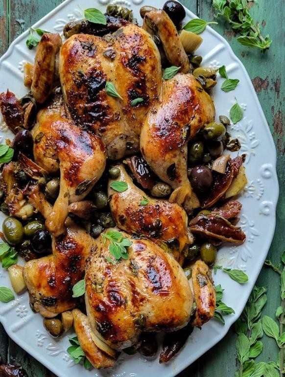 Mediterranean Style Roasted Cornish Hen with Olives