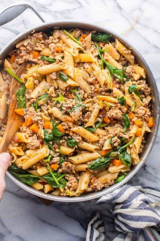 One Pan Ground Turkey and Kale Pasta
