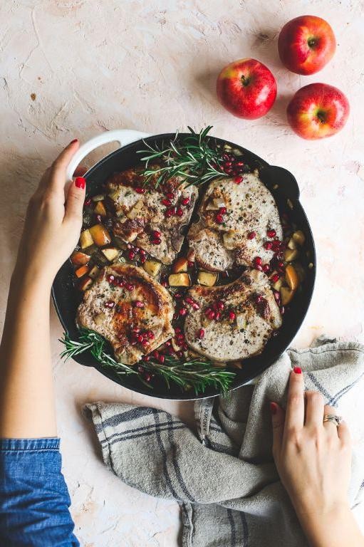 Oven Roasted Pork Chops with Rosemary and Apples