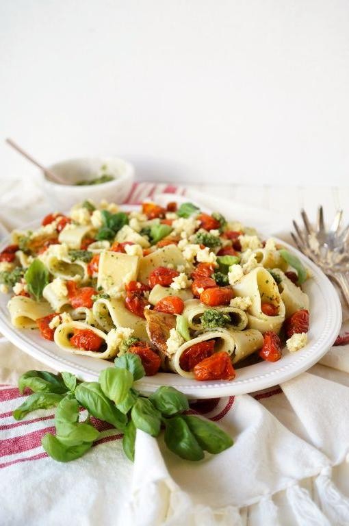 Paccheri with Pesto and Cherry Tomatoes