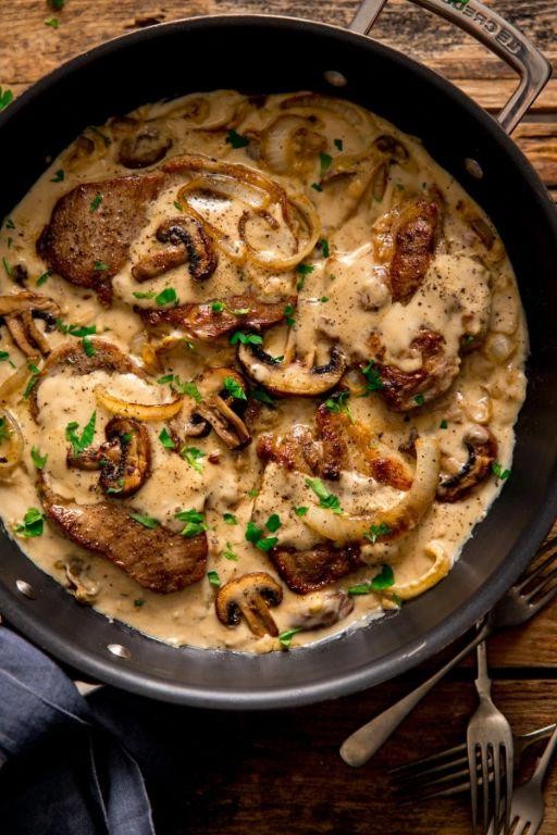 Pan-Seared Boston Butt with Garlic Mushrooms