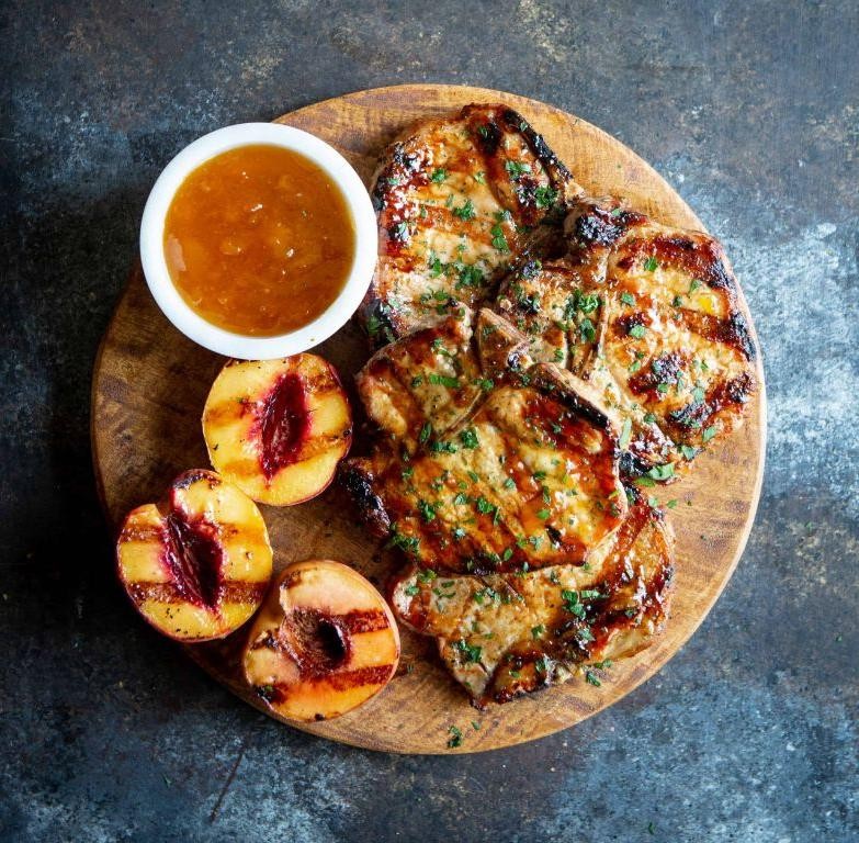 Peach Bourbon Glazed Air Fryer Pork Steaks
