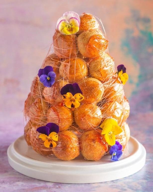 Peach and Lavender Croquembouche