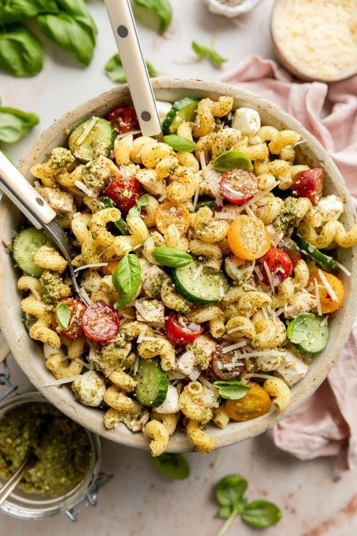 Pesto Pasta and Canned Chicken Salad