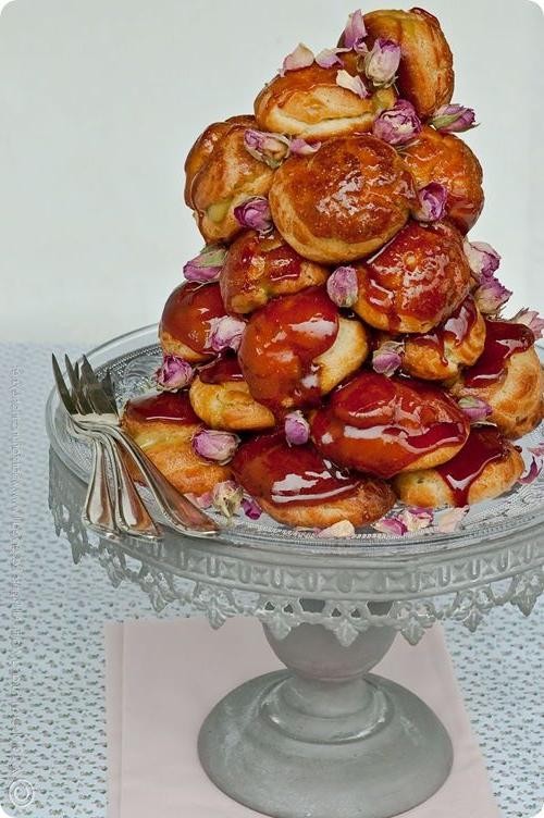 Pistachio and Rose Water Croquembouche