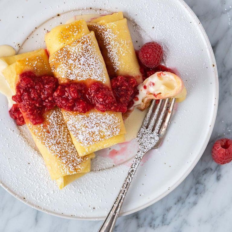 Raspberry Cream Cheese Blintzes