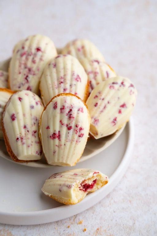 Raspberry White Chocolate Madeleines