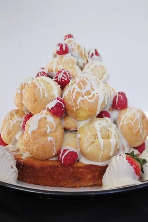 Raspberry and White Chocolate Croquembouche